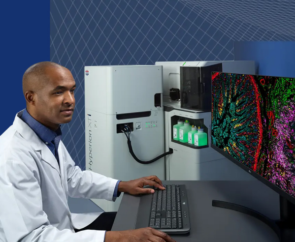 Man in Standard BioTools Lab at computer